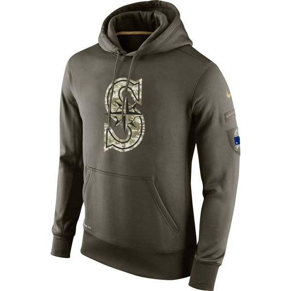 MLB Men Seattle Mariners Nike Olive Salute To Service KO Performance Hoodie Green->oakland athletics->MLB Jersey